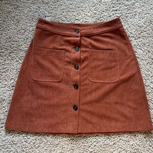 Rust Button-Front High-Rise Corduroy Skirt